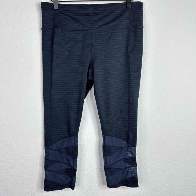 Athleta Pants Womens Large Petite Blue Striped Mesh Cutout Workout Leggings